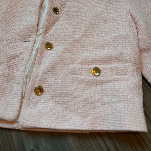 Zara Pink White Tweed Boucle Cropped Blazer - Small - Picture 3 of 12